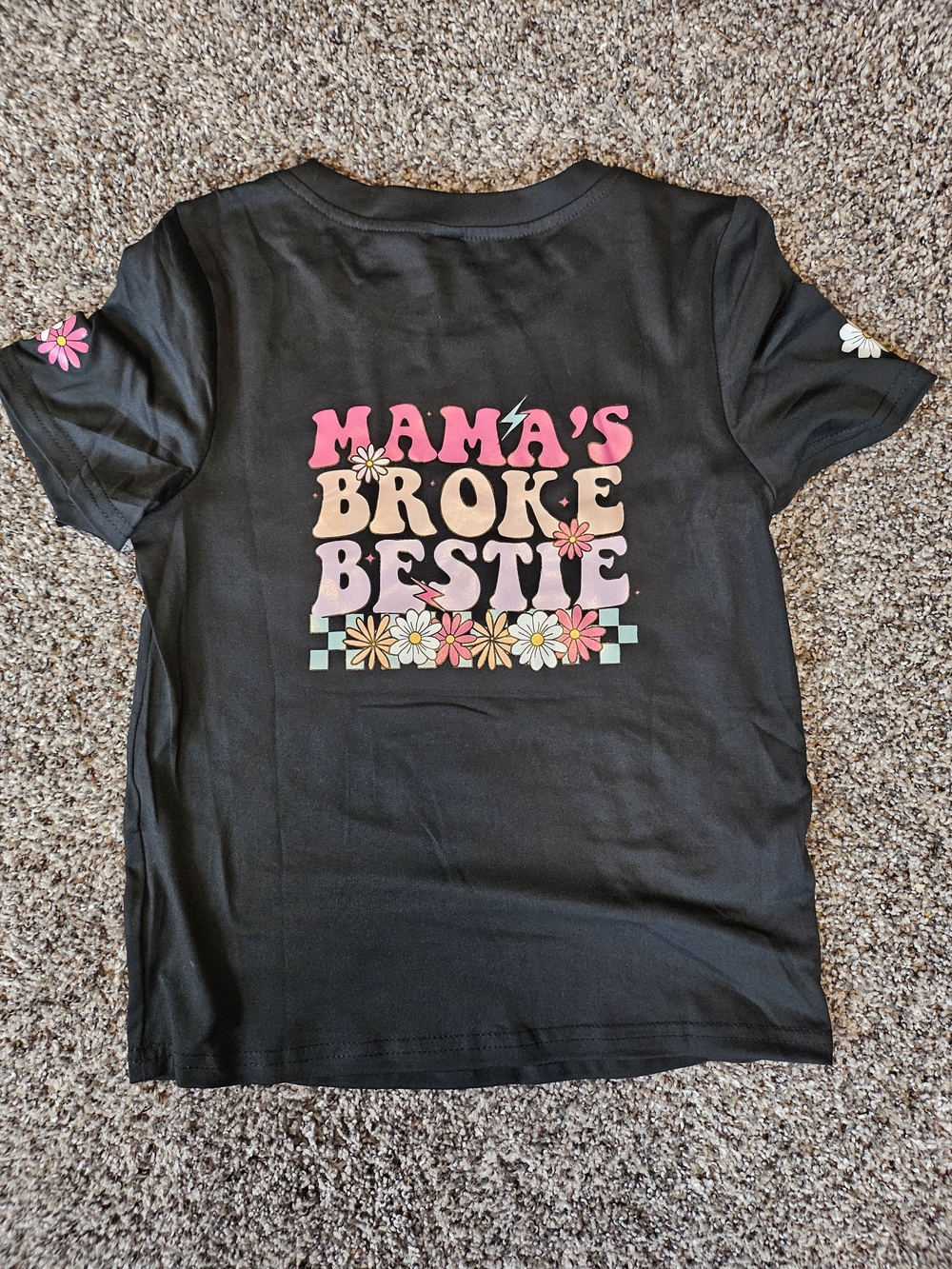SHEIN Black Tee with Colorful 'Mama's Broke Bestie' Graphic